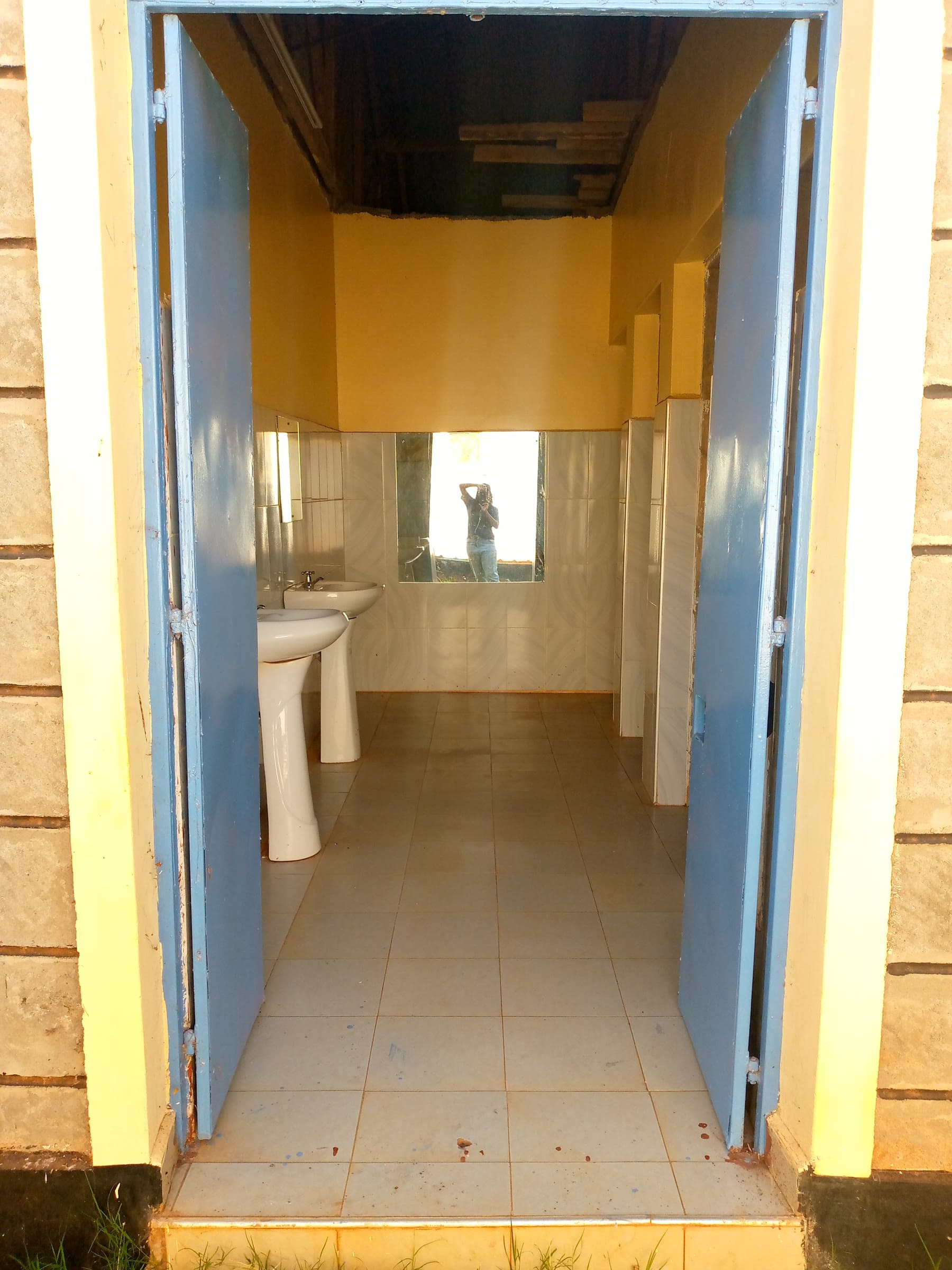 The washroom block with its doors open